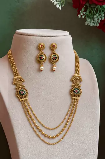 Gold plated layered heritage necklace set