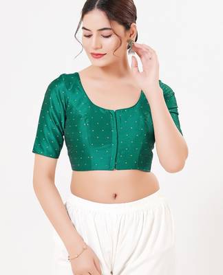 Women's tafeta silk padded front open elbow sleeves saree blouse 1