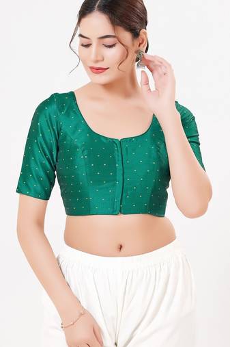 Women's tafeta silk padded front open elbow sleeves saree blouse