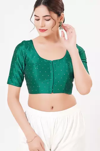 Women's tafeta silk padded front open elbow sleeves saree blouse