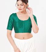 Women's tafeta silk padded front open elbow sleeves saree blouse