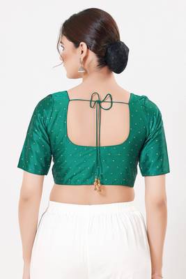 Women's tafeta silk padded front open elbow sleeves saree blouse 2