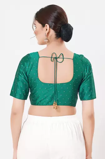 Women's tafeta silk padded front open elbow sleeves saree blouse