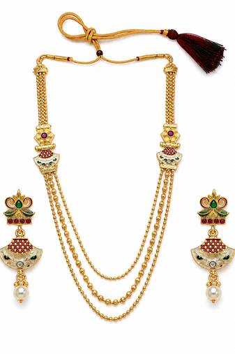 Gold plated layered meenakari necklace set