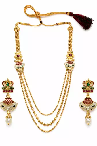 Gold plated layered meenakari necklace set