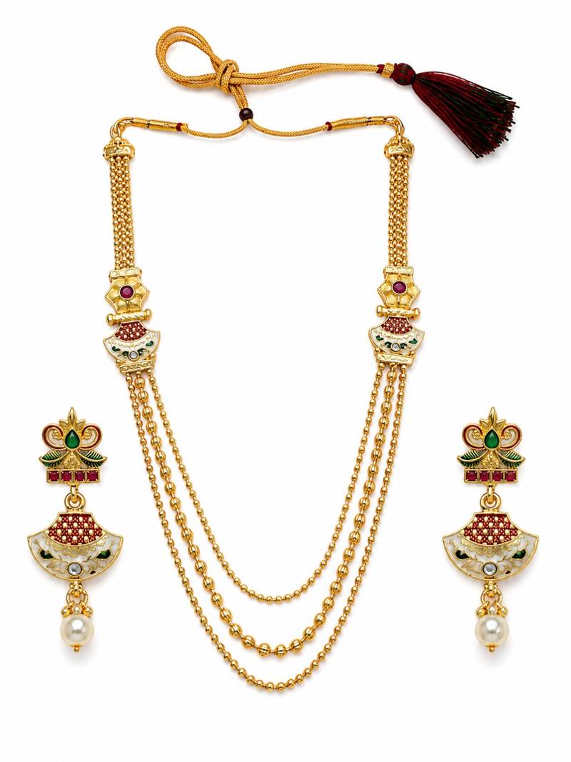 Gold plated layered meenakari necklace set