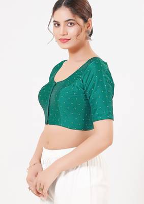 Women's tafeta silk padded front open elbow sleeves saree blouse 3