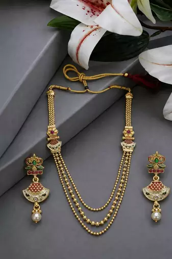 Gold plated layered meenakari necklace set