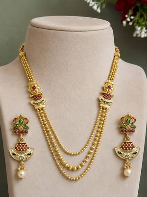 Gold plated layered meenakari necklace set 3