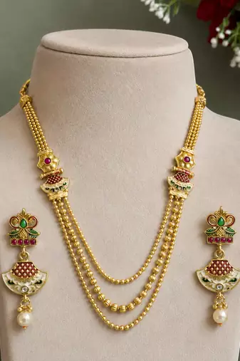 Gold plated layered meenakari necklace set