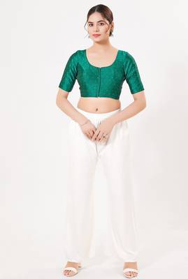 Women's tafeta silk padded front open elbow sleeves saree blouse 4