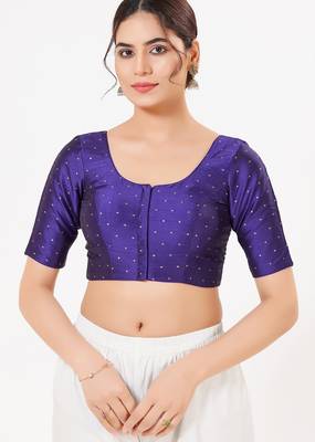 Women's tafeta silk padded front open elbow sleeves saree blouse 1