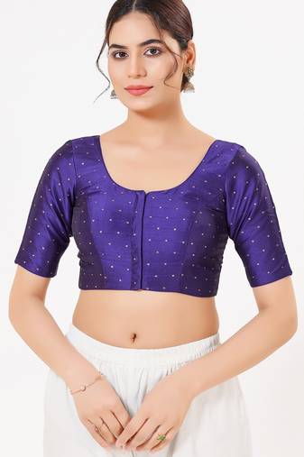 Women's tafeta silk padded front open elbow sleeves saree blouse