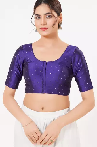 Women's tafeta silk padded front open elbow sleeves saree blouse