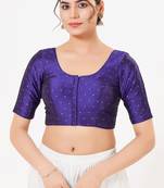 Women's tafeta silk padded front open elbow sleeves saree blouse
