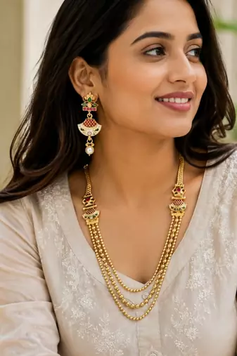 Gold plated layered meenakari necklace set