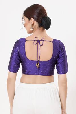 Women's tafeta silk padded front open elbow sleeves saree blouse 2