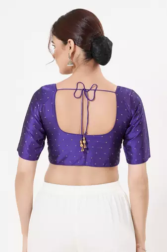 Women's tafeta silk padded front open elbow sleeves saree blouse