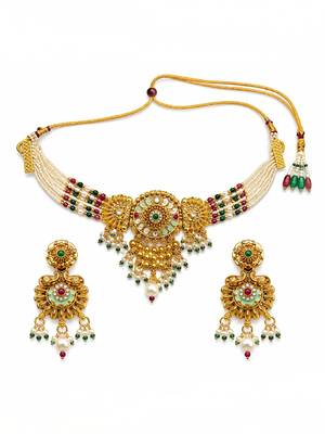 Gold plated jaipuri meenakari choker necklace set 1