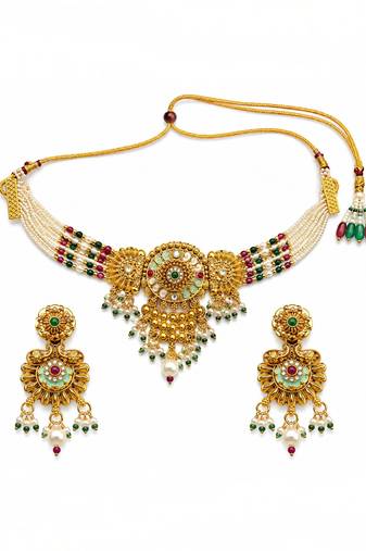 Gold plated jaipuri meenakari choker necklace set