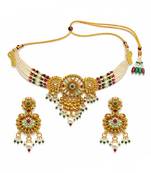 Gold plated jaipuri meenakari choker necklace set