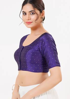 Women's tafeta silk padded front open elbow sleeves saree blouse 3