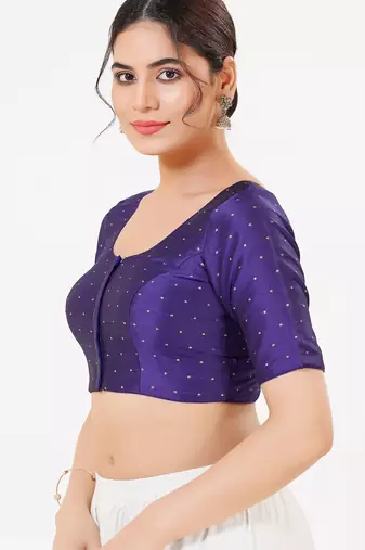 Women's tafeta silk padded front open elbow sleeves saree blouse