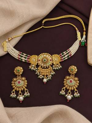 Gold plated jaipuri meenakari choker necklace set 2