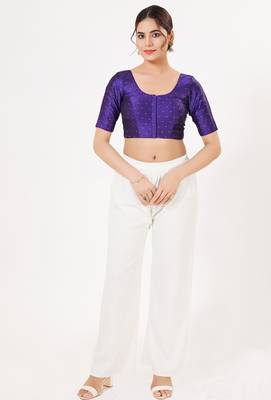 Women's tafeta silk padded front open elbow sleeves saree blouse 4