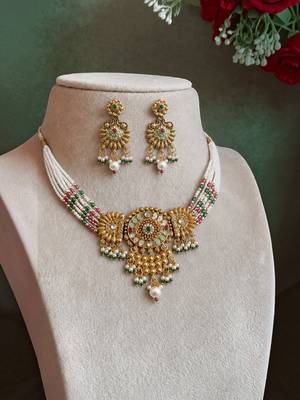 Gold plated jaipuri meenakari choker necklace set 3
