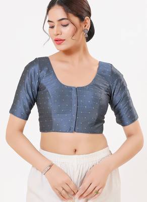 Women's tafeta silk padded front open elbow sleeves saree blouse 1