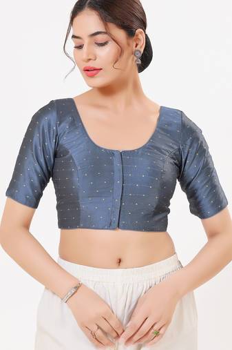 Women's tafeta silk padded front open elbow sleeves saree blouse