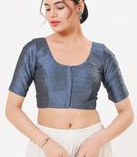 Women's tafeta silk padded front open elbow sleeves saree blouse