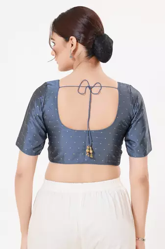 Women's tafeta silk padded front open elbow sleeves saree blouse