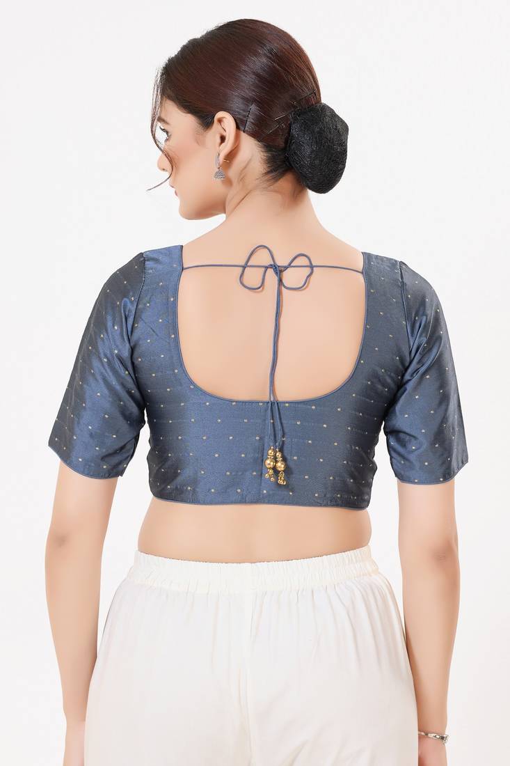 Women's tafeta silk padded front open elbow sleeves saree blouse