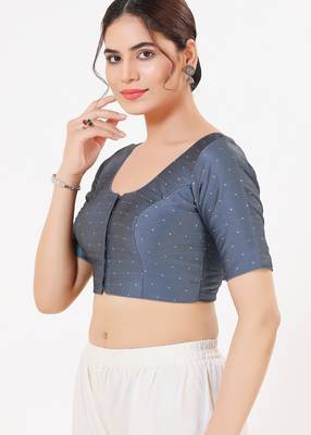 Women's tafeta silk padded front open elbow sleeves saree blouse 3