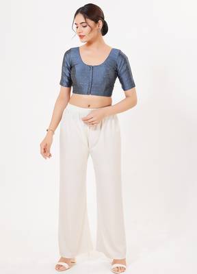 Women's tafeta silk padded front open elbow sleeves saree blouse 4