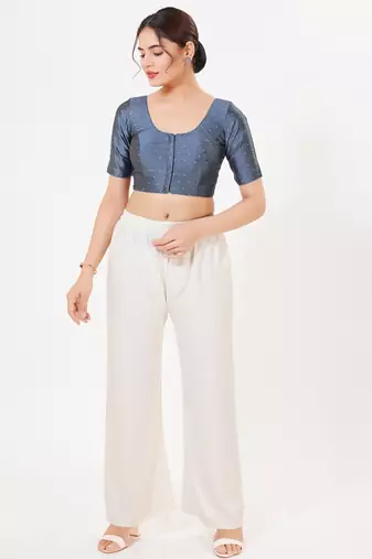 Women's tafeta silk padded front open elbow sleeves saree blouse