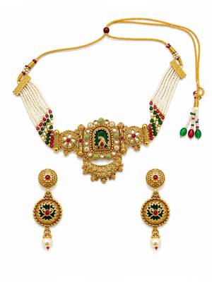 Gold plated rajwadi heritage choker necklace set 1