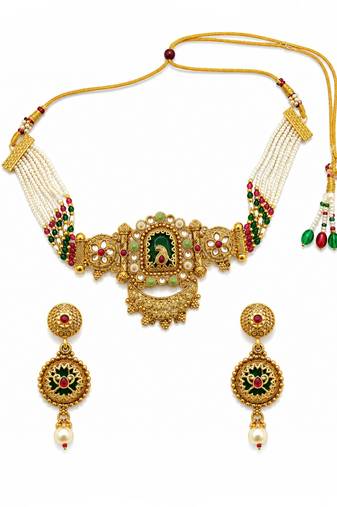 Gold plated rajwadi heritage choker necklace set