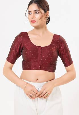 Women's tafeta silk padded front open elbow sleeves saree blouse 1