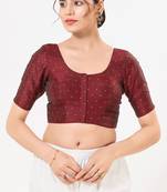 Women's tafeta silk padded front open elbow sleeves saree blouse