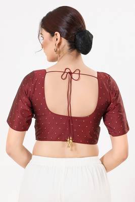 Women's tafeta silk padded front open elbow sleeves saree blouse 2