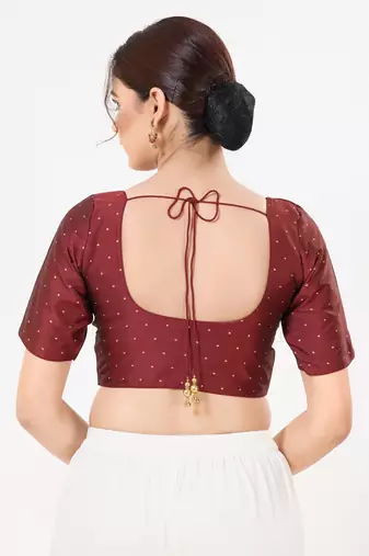 Women's tafeta silk padded front open elbow sleeves saree blouse