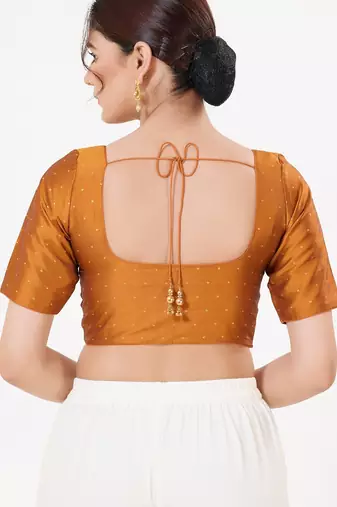 Women's tafeta silk padded front open elbow sleeves saree blouse