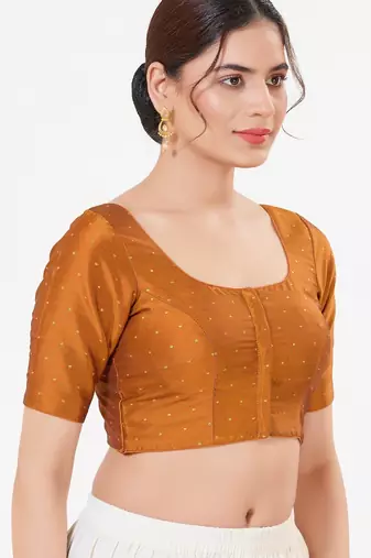 Women's tafeta silk padded front open elbow sleeves saree blouse
