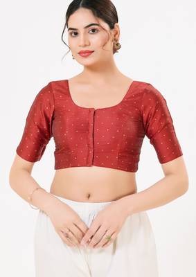 Women's tafeta silk padded front open elbow sleeves saree blouse 1