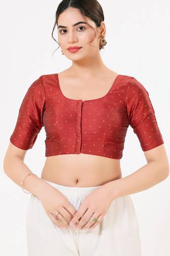 Women's tafeta silk padded front open elbow sleeves saree blouse