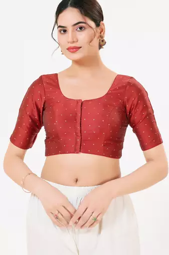Women's tafeta silk padded front open elbow sleeves saree blouse