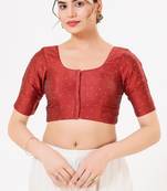 Women's tafeta silk padded front open elbow sleeves saree blouse